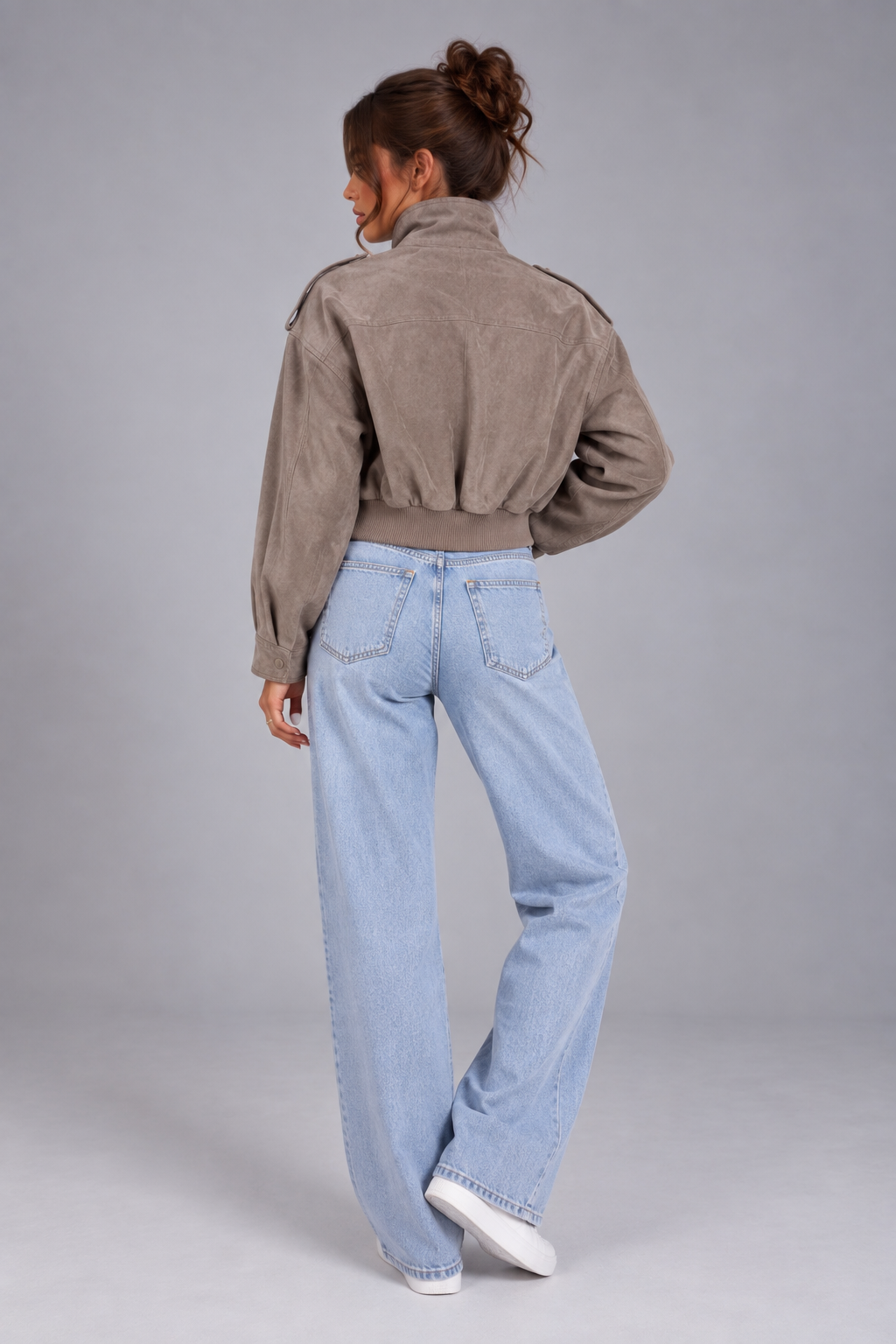 Gekürzte Lederjacke mit Riegeln