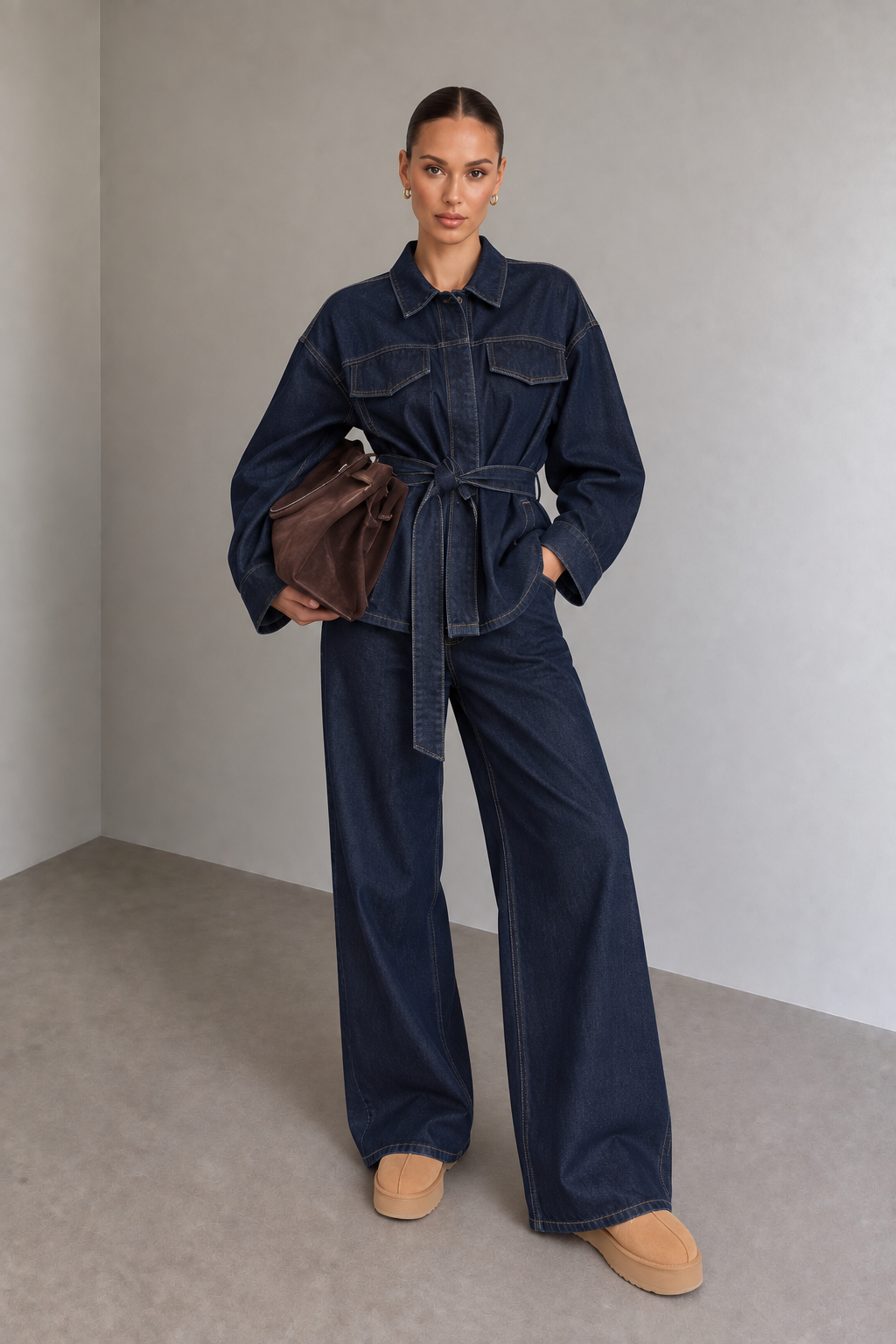 Dunkelblaues Denim Zweiteiler