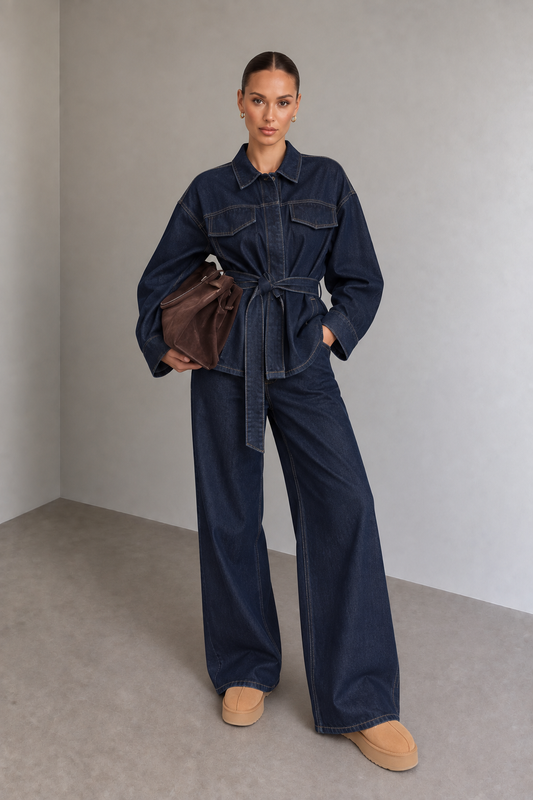 Dunkelblaues Denim Zweiteiler