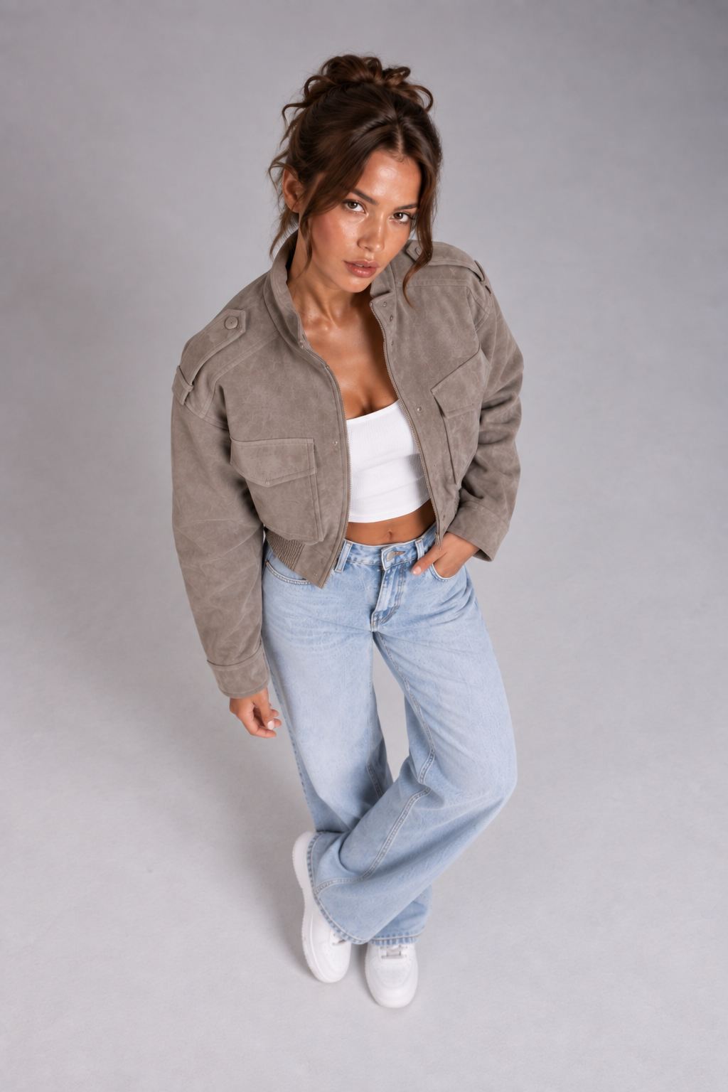 Gekürzte Lederjacke mit Riegeln