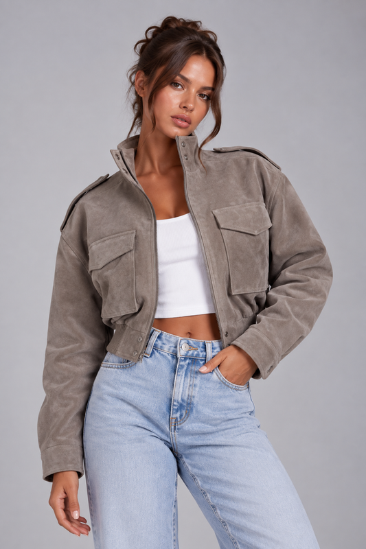 Gekürzte Lederjacke mit Riegeln